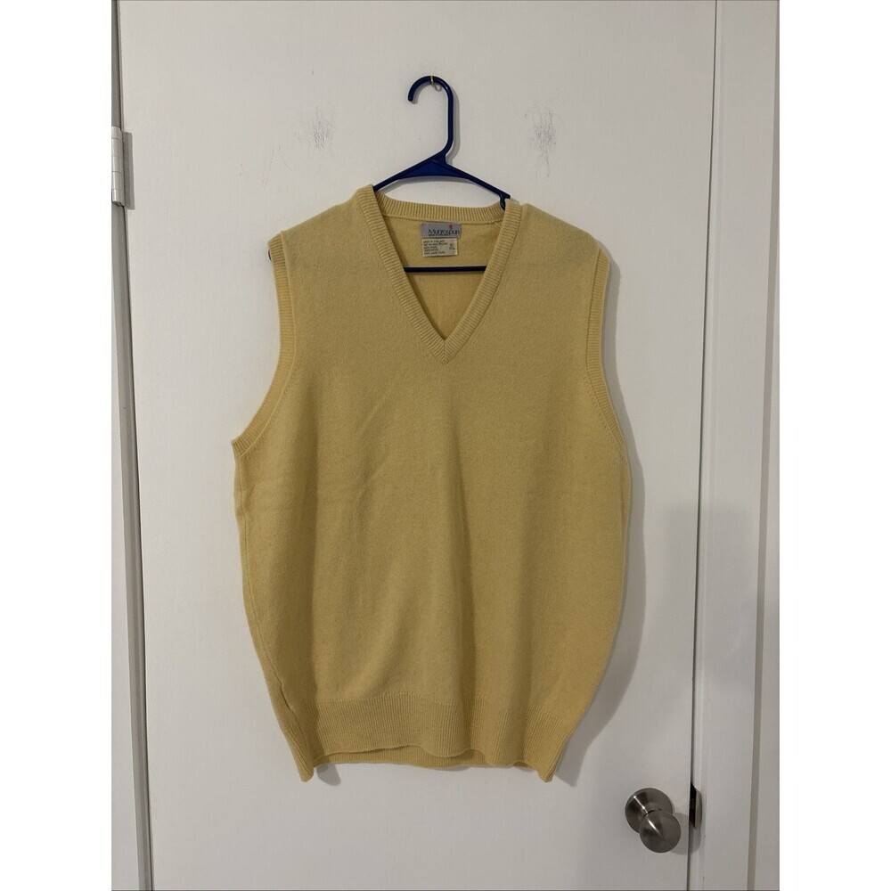 Munrospun Sweater Vest Jumper Mens Yellow Pure New Wool Pullover Grandad Softest